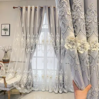 Европейский двухслойный штор Роскошная вышитая штора для гостиной Спальня