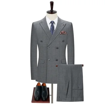 2023 Высококачественный плед с двойным сплитом (костюм + брюки) Мужской мужской комплект из двух частей Four Seasons High-End Light Business Gentleman