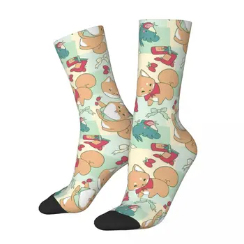 Забавный носок для мужчин Shiba & Bird Hip Hop Harajuku Клубника Happy Quality Print Мальчики Экипаж Компрессионный носок Повседневный подарок