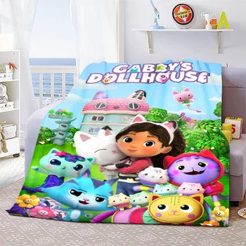 Gabbys Кукольный домик Мультяшное одеяло Фланель для детей Взрослых Мягкие для спальни Офисные диванные одеяла
