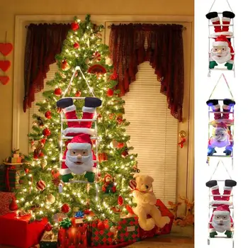 Рождественская подвеска Лестница Веревка Восхождение Санта-Клаус Висячая кукла Рождественская елка Плюшевая кукла Декоративная со светодиодными огнями