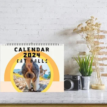 Календарь мячей для кошек 25X19 см Забавный календарь с кошачьими ягодицами Календарь мячей для кошек на 12 месяцев 2024