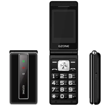 Флип Мобильный Телефон 2,4 дюйма 2G GSM Dual Sim MP3 Большая кнопка Телефон Быстрый набор Двойной фонарик Старший раскладушка Сотовый телефон