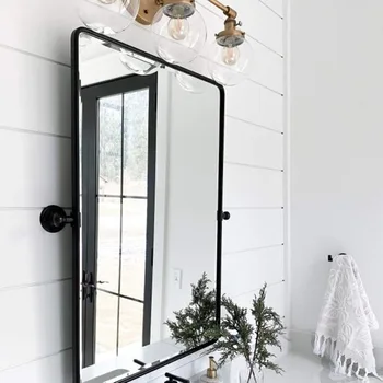 20x24 дюйма Поворотное зеркало для ванной комнаты Матовый черный наклонный, прямоугольная металлическая рама Косметическое зеркало Стена