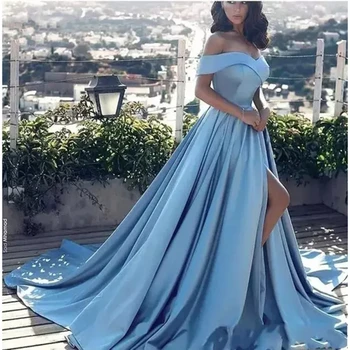 LYLDS Синее классическое вечернее платье А-силуэта без бретелек с открытыми плечами вечеринка выпускные платья сексуальная застежка-молния сзади атласное вечернее платье D10005