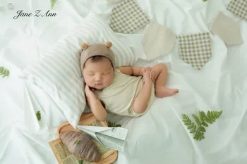 Новорожденный ребенок фото реквизит медведь стиль INS одежда медведь фон ткань хлеб растение бумага вытянуть флаг студийная съемка