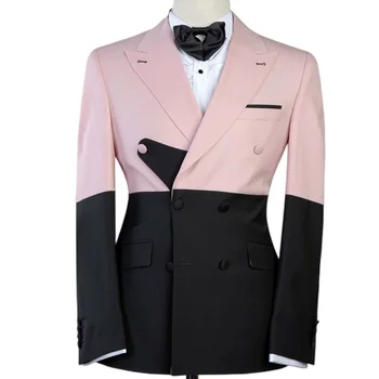 Полный костюм для мужчин Розовый Черный Пэчворк 2 шт. Slim Fit Мода Свадебное Платье Жениха Лучший Мужчина Большие И Высокие Причинные Мужские Наряды