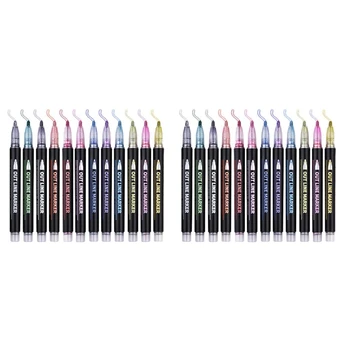 2 Набор двухлинейных контурных ручек 12 цветов контурных металлических маркеров Блестящие контурные ручки Ручки для рисования DIY