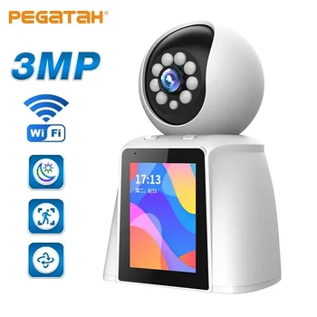 PEGATAH 3MP Wi-Fi Камера для видеозвонков Радионяня Автоматическое слежение Домашняя безопасность Двусторонний голосовой вызов 2,8-дюймовый экран IP-камеры