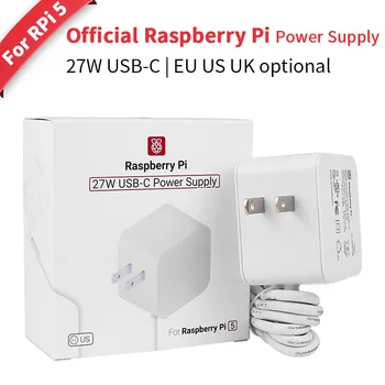 Raspberry Pi 27 Вт Блок питания USB-C Официальный адаптер питания 5,1 В 5 А PD Зарядка Опционально ЕС Великобритания Вилка для Raspberry Pi 5