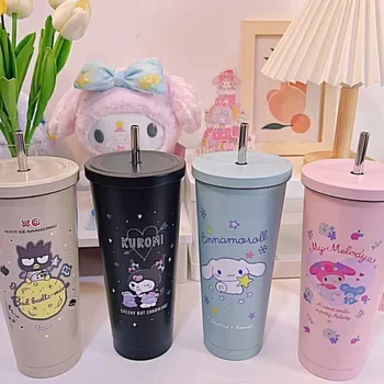 Аниме Мультфильм Sanrio Hello Kitty Kuromi My Melody 304 Соломинка Чашка для питья из нержавеющей стали с крышкой Чашка для воды Ins Холодная чашка Подарок