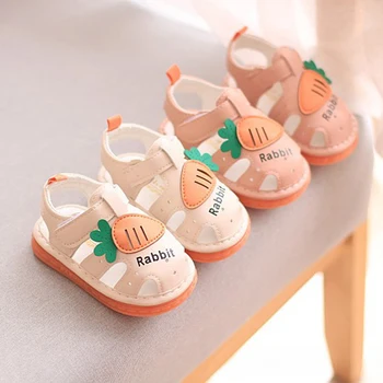 Летние детские сандалии для мальчиков и девочек 0-12M Симпатичный морковный гарнир Твердая пляжная обувь Мягкая подошва Мода First Walker