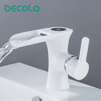 Becola смеситель для умывальника с цифровым дисплеем однорычажный смеситель водопадного типа, установка смесителя, смеситель из холодной латуни, смеситель из холодной латуни