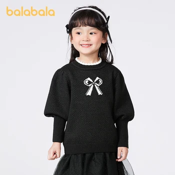 Balabala Toddler 2023 Свитер для девочек Топ Осенний бант Вязаный свитер Мода Сладкий мягкий свитер