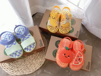 Новые детские сандалии Melissa Летние детские ароматизированные желейные туфли Бананово-оранжевые пляжные сандалии на мягкой подошве