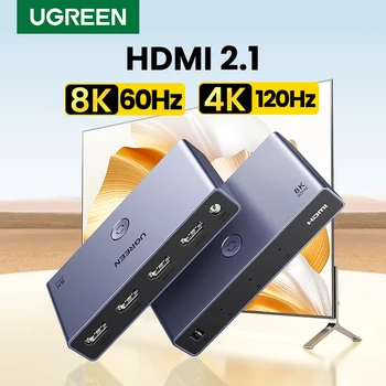 UGREEN Коммутатор HDMI 2.1 2.0 8K 3 в 1 с пультом дистанционного управления 8K@60Hz, 4K@120Hz Converter Splitter Switcher для мониторов Xbox PS5