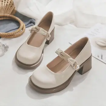 Готическая обувь Мэри Джейн для женщин 2023 Женская летняя обувь Японский стиль Лолита Белый Круглый Носок Жемчужный Тренд в продаже Корейский А