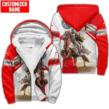 Рыцари-тамплиеры Красный Custom Name 3D-печатная модная мужская флисовая толстовка с капюшоном на молнии унисекс повседневная зимняя толстая теплая куртка на молнии JH15