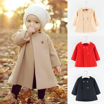0-4 года Одежда для девочек Мода Корейская версия Сплошной цвет Пуговицы Пальто для девочек Весна Осень Длинный кардиган Малыш Детская куртка