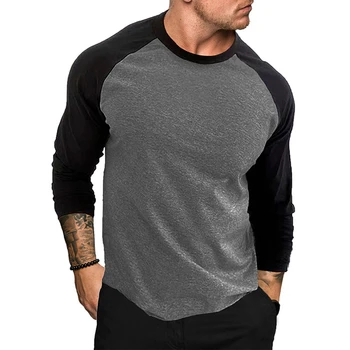 Мужская базовая осенняя футболка с длинным рукавом Контрастный цвет O-Neck Повседневные приталенные базовые топы