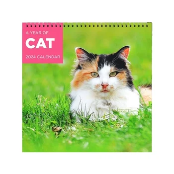 Настенный календарь с плотной бумагой на 2024 год Прямоугольный календарь большой кошки для дома, офиса и школы