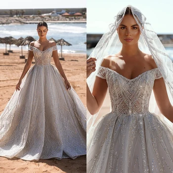 Роскошное свадебное платье Off Shoudler Sequin Свадебные бальные платья На заказ Съемный поезд Vestido de Novia
