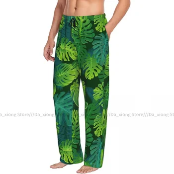 Мужские повседневные пижамные спальные штаны Тропическая пальма Листья монстеры Листья джунглей Свободные брюки Удобное ночное белье