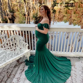 Платья для беременных для фотосессии Беременные женщины Сексуальное платье русалки без плеч Платье для беременных Платье для беременных Baby Shower Фотореквизит