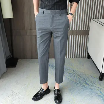 Высококачественные эластичные брюки Мужские длинные дышащие брюки длиной до щиколотки Мужской костюм Брюки Весна Осень Мода Деловые брюки C18