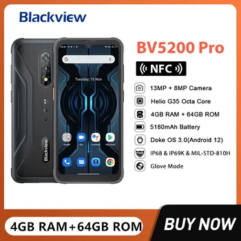 Blackview BV5200 Pro Прочные смартфоны Восьмиядерный 4 ГБ + 64 ГБ 6,1-дюймовый HD 13-мегапиксельная камера Android 12 Мобильный телефон 5180 мАч Батарея NFC