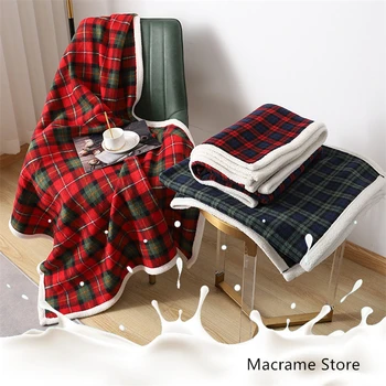 Многофункциональное клетчатое рождественское одеяло Офисный обеденный перерыв Мягкое флисовое одеяло из баранины Корейское повседневное теплое диванное одеяло с шалью