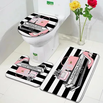  Цветочные парфюмерные коврики для ванной наборы бабочка розовый цветочный черный белый полосатый принт дверной коврик для ванной комнаты противоскользящий чехол для унитаза коврик