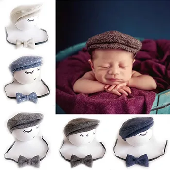 новый 1 комплект вязания крючком для малышей шапочка и галстук ручной работы для новорожденных фотография реквизит детская шапочка шапочка для младенцев галстук-бабочка набор оптом