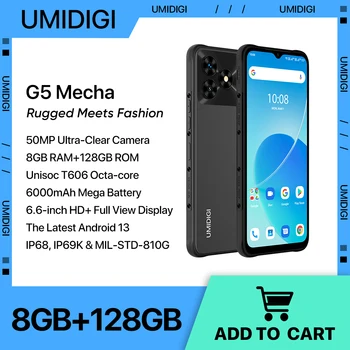 UMIDIGI G5 Mecha Smartphone, Android 13, прочный смартфон, 6,6-дюймовый FHD + экран, 8 ГБ 128 ГБ, 50-мегапиксельная камера, мобильный телефон 6000 мАч, 90 Гц