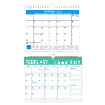 2021-2022 Настенный календарь 18 Месячный календарь июль 2021 г. - декабрь 2022 г. Двухпроволочный переплет Висячий крюк Линейчатые блоки 15