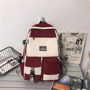Модный тренд Рюкзак контрастного цвета Нейлоновый универсальный рюкзак в стиле Харадзюку Стиль Школьный рюкзак большой вместимости