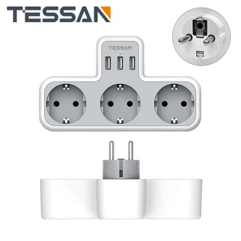 TESSAN EU Plug Power Strip с 3 розетками переменного тока + 3 USB-порта для зарядки Адаптер 5 В 2,4 А Удлинитель розетки 6-в-1