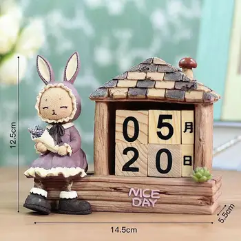 Block Calendar Деревянный блок Календарь Декор стола с кроликом Дизайн Кованое железо из массива дерева Для обеденного стола Кухонный маленький стол