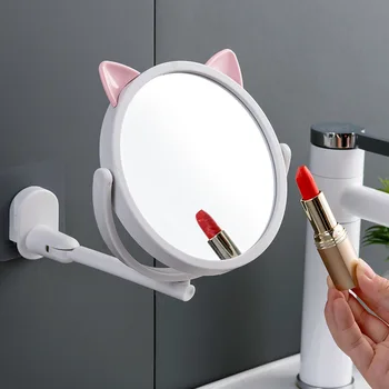  Складное 360 вращающееся зеркало для макияжа Милое кошачье ухо Зеркала для ванной комнаты Настенное гибкое зеркало красоты Косметический складной туалетный столик 