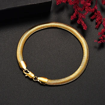 Fine 18-каратное золото 6 мм змеиная цепочка браслеты для мужчин и женщин, модельный дизайнер, ювелирные изделия, свадебные подарки, праздничные подарки 20 см
