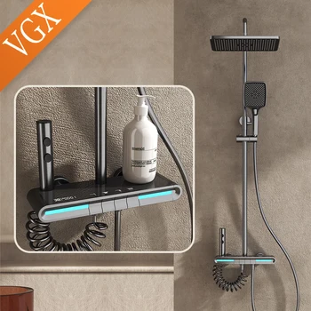 VGX Термостатическая душевая система Интеллектуальный цифровой смеситель для душа в ванной комнате Набор температур Rainlfall Душевой набор для ванной комнаты