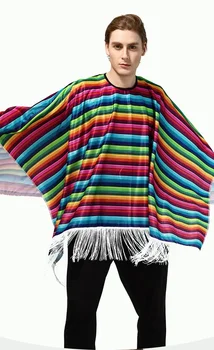 Этнический стиль Праздничная вечеринка Взрослый мексиканский костюм Накидка Мексиканский стиль Кейп Cos Одежда