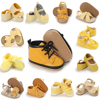 Желтый Новорожденный Детская Обувь Мальчик Девочка Обувь Девочка Классический Бант Резиновая Подошва Противоскользящая Обувь Pu First Walker Обувь для малышей