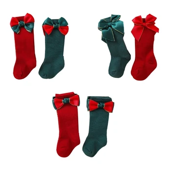 2 пары Рождественские носки для девочек Мягкие детские носки-трубки Дышащие чулки до колен Подарок для душа