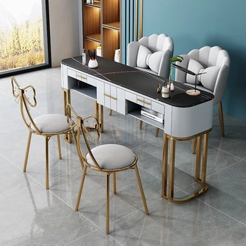 Nordic Golden Nail Desk Современный белый изысканный маникюрный стол администратора Роскошный фирменный маникюрный мебель Mesa de Manicure YX50ZJ