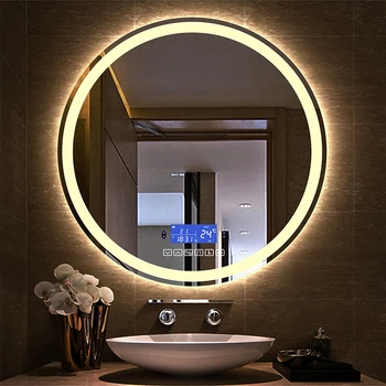 Bluetooth круглое зеркало для макияжа в ванной комнате со светодиодной подсветкой + индукция человеческого тела + защита от запотевания + сенсорный переключатель + умное косметическое зеркало с затемнением