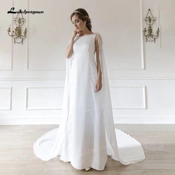 Элегантное белое свадебное платье в стиле бохо с накидкой с круглым вырезом Простое шифоновое пляжное богемное свадебное платье в Дубае Платье невесты халат maria