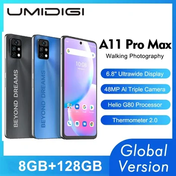 UMIDIGI A11 Pro Max Мобильный телефон 8 ГБ 128 ГБ Android 11 6,8 дюйма FHD+ Helio G80 восьмиядерный 48-мегапиксельный тройной смартфон 5150 мАч
