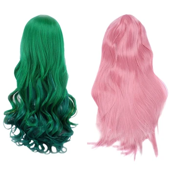 2 шт. прямой косплей парик многоцветный heat full resilient парики - 80 см в длину розовый и 68 см в длину темно-зеленый