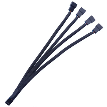 27 см 4-полосный разветвитель вентилятора PWM Черный 4-контактный кабель в рукаве 4-контактный разъем PWM Удлинительный кабель вентилятора OD1,4 мм
